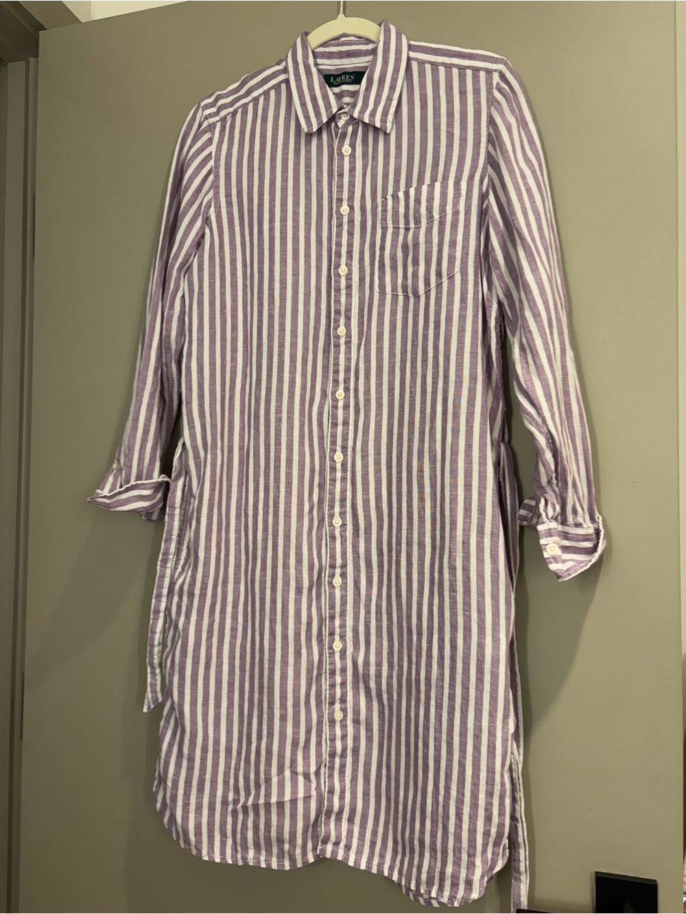 Ralph Lauren Lavender and White Striped Button-Front Shirt Dress - Picture 7 of 9